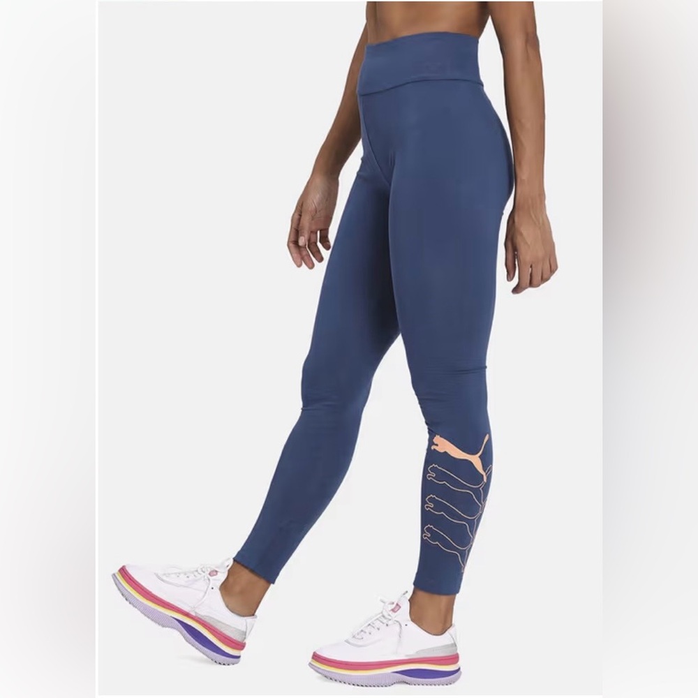 PUMA Women's Navy Cotton Blend Athletic Leggings Size XL - Picture 2 of 9